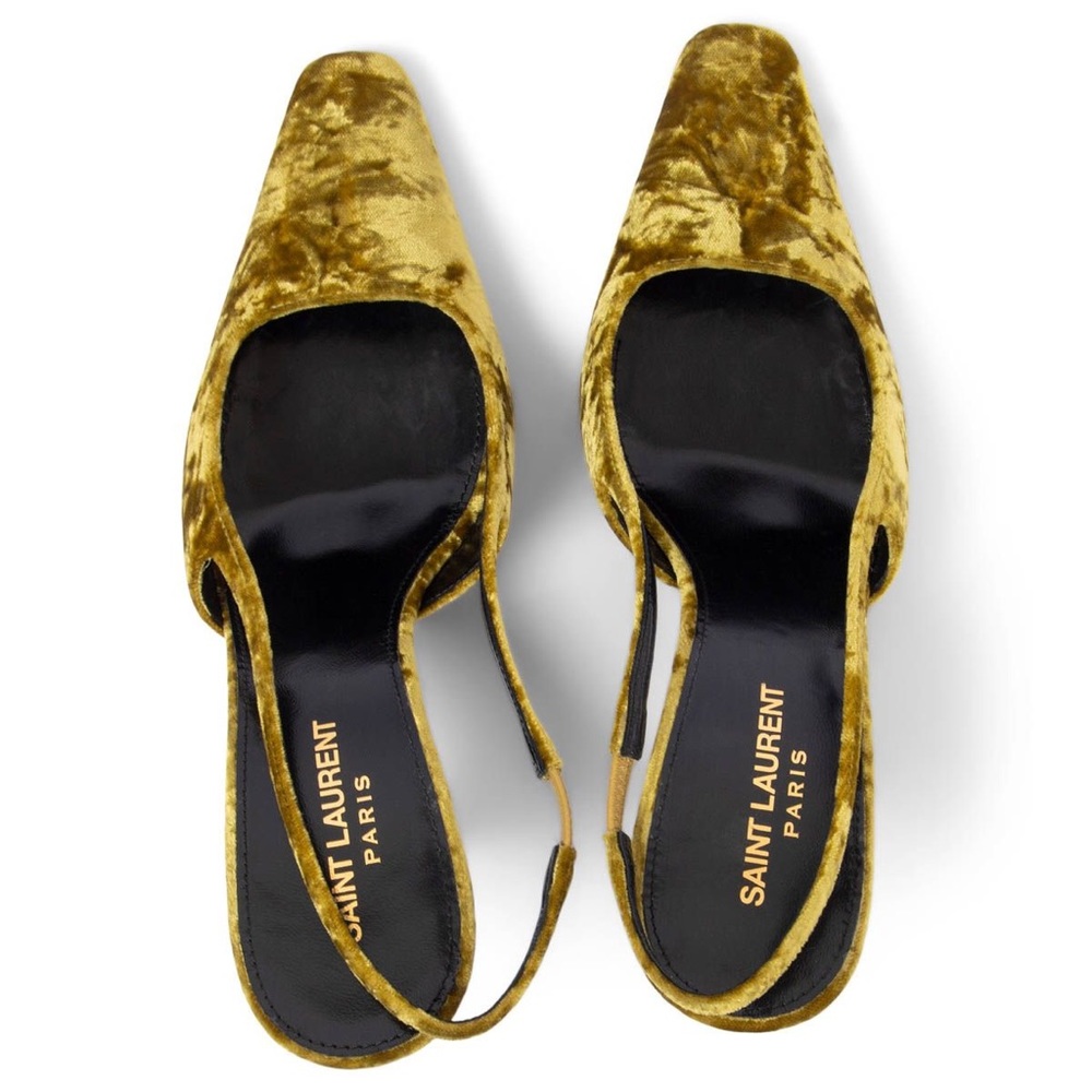 SAINT LAURENT Tom 90 Dream Velvet Slingback Sandal Senape Mustard 38